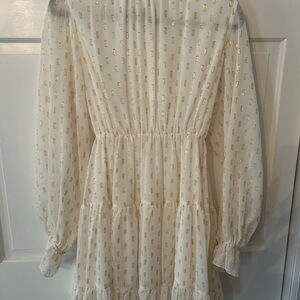 White Gold Pleated Smocked Long Sleeve Sundress